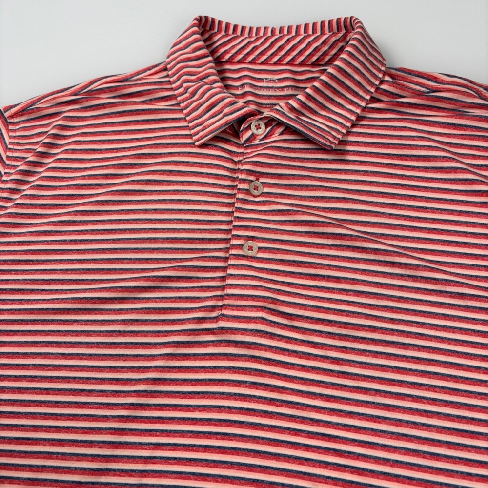 Southern Tide Mens Large Red Striped Polo Performance Stretch Golf Shirt Office